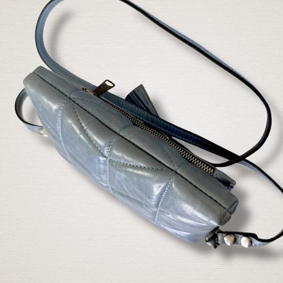 Patricia Nash Leather Oil Waxed Corfu Crossbody Shoulder Bag Quilted Blue Gray - Picture 7 of 13